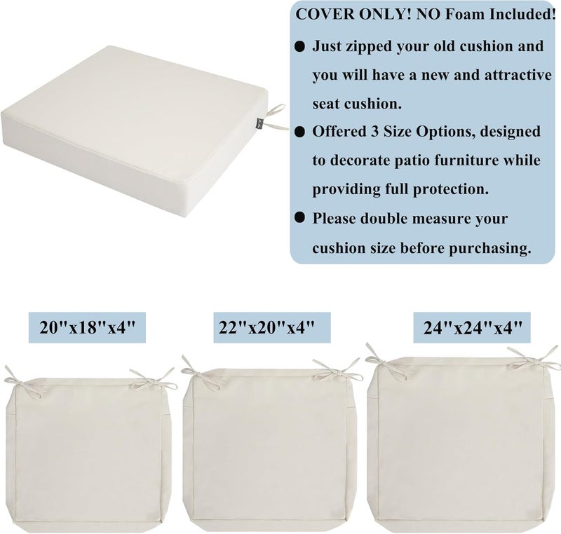 FUNHOME Outdoor Chair Cushion Covers 2 Pack, No Insert! Patio Cushion Covers Replacement 20" x 18" x 4", Water Resistant Patio Chair Cushion Slipcovers, Cream White(Covers ONLY) - Image 4